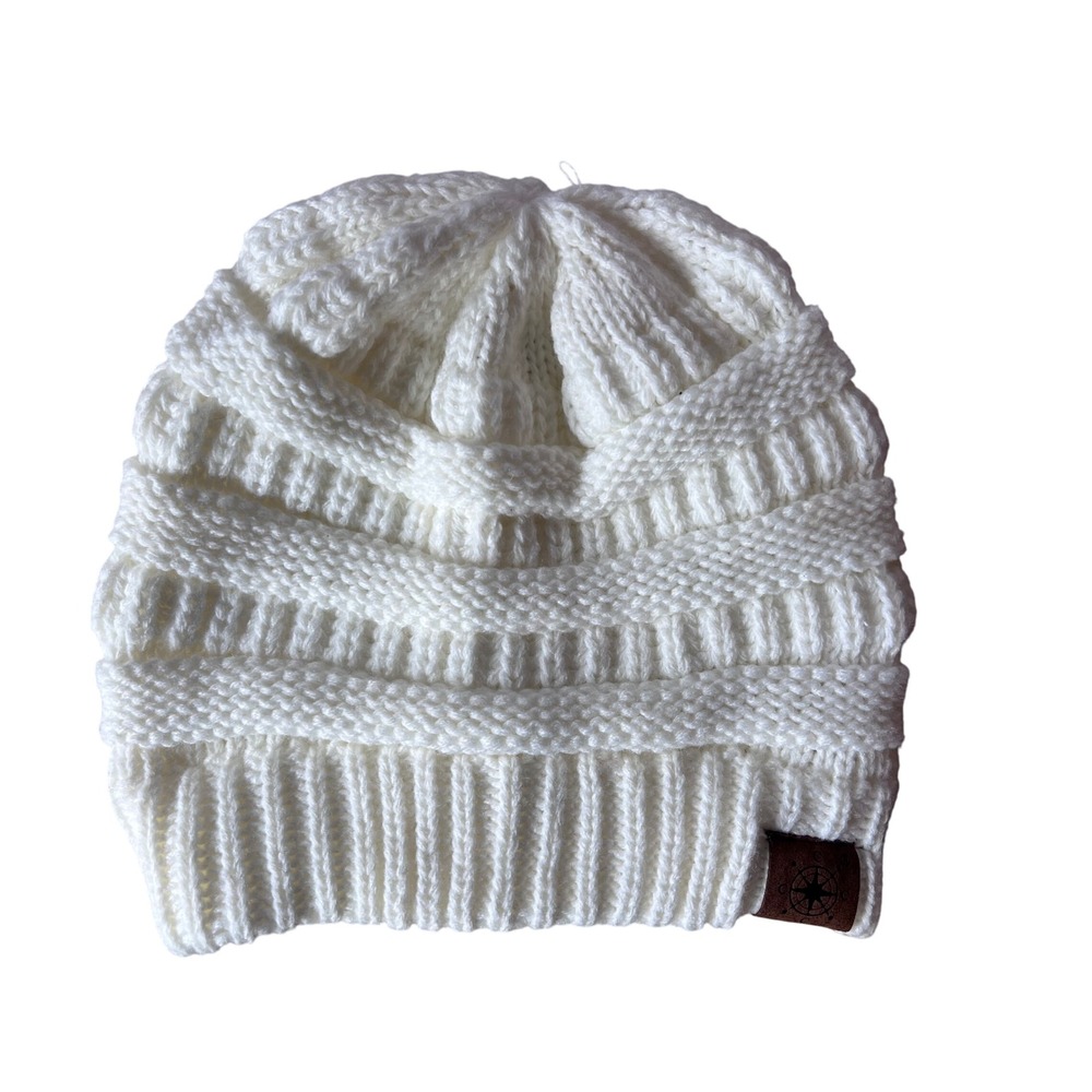 White Cable Knit Beanie Women's Acrylic Slouchy Winter Warm Hat